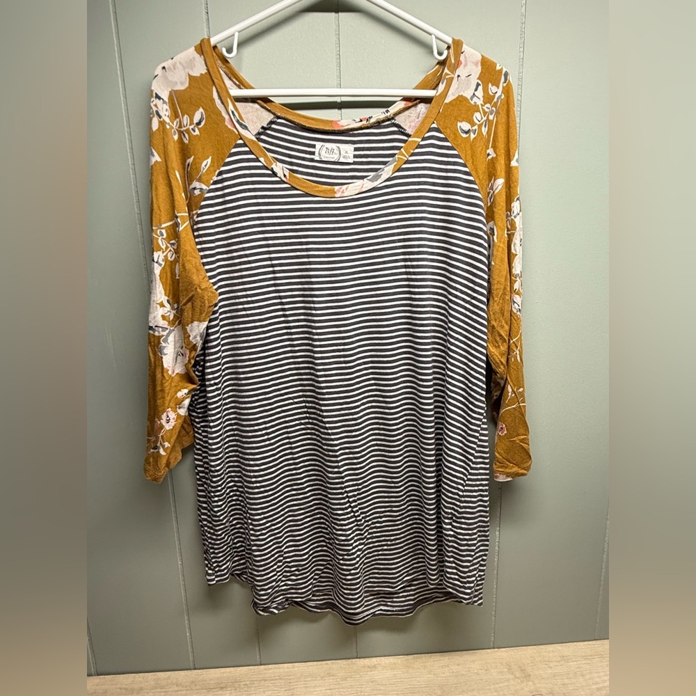 Maurices 24/7 Floral Sleeves with Striped Long Sleeve Top
